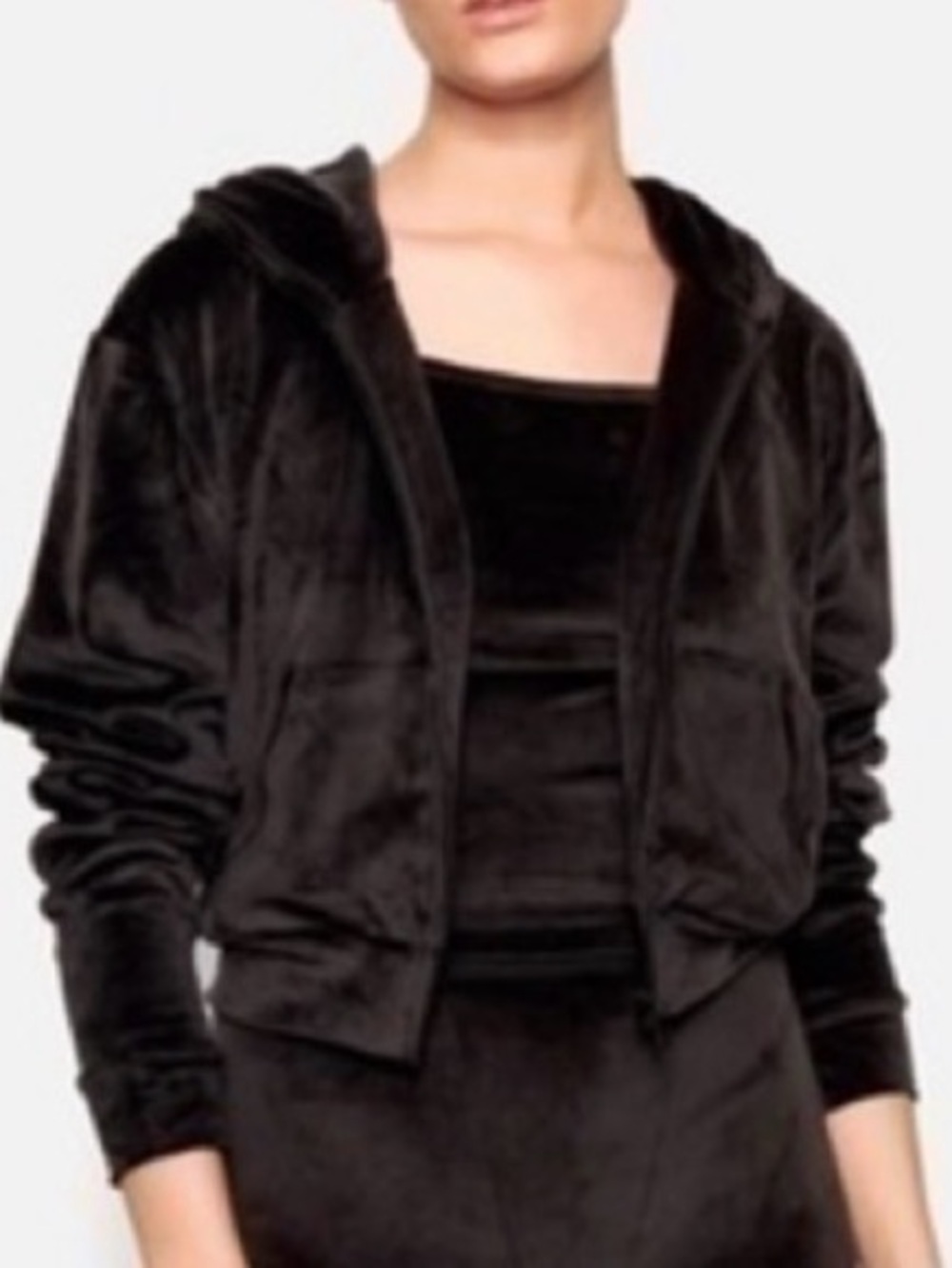 SKIMS / Velour Cropped Hoodie Zip Up / Black